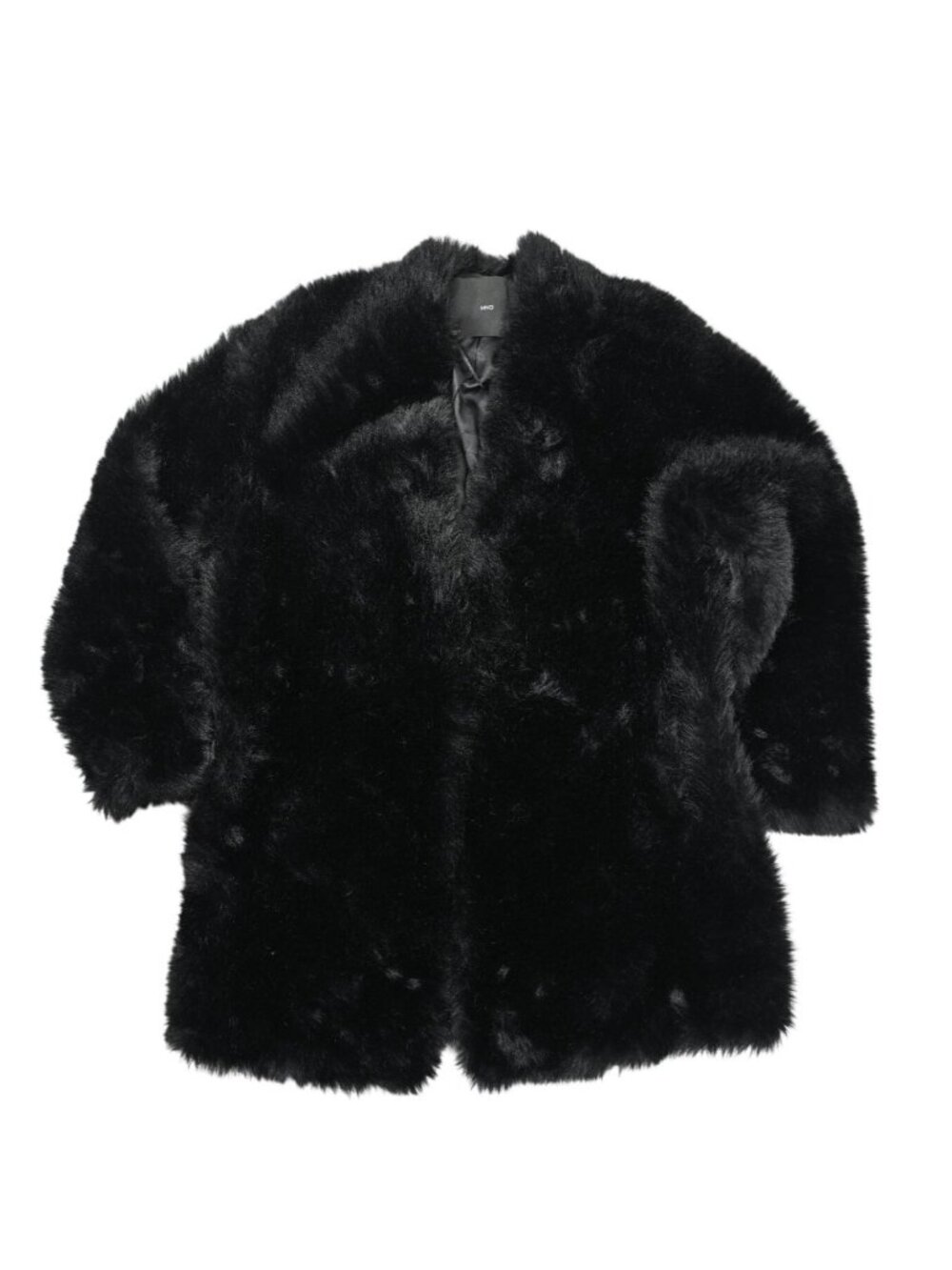 Mango Faux Fur Midi Coat in Black